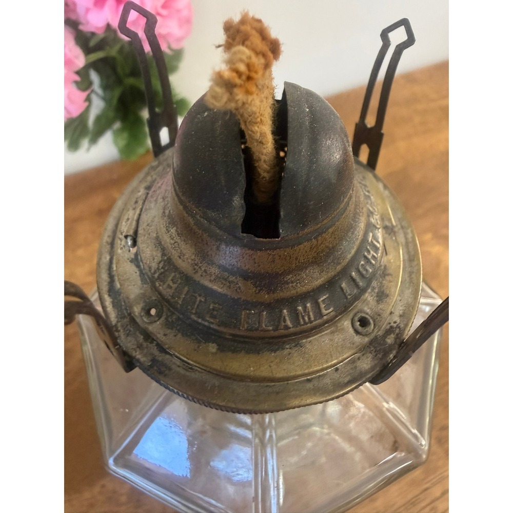 Vintage Grand Rapids Flame Light Pressed Glass Oil Lamp UV Reactive Farmhouse - Picture 10 of 15